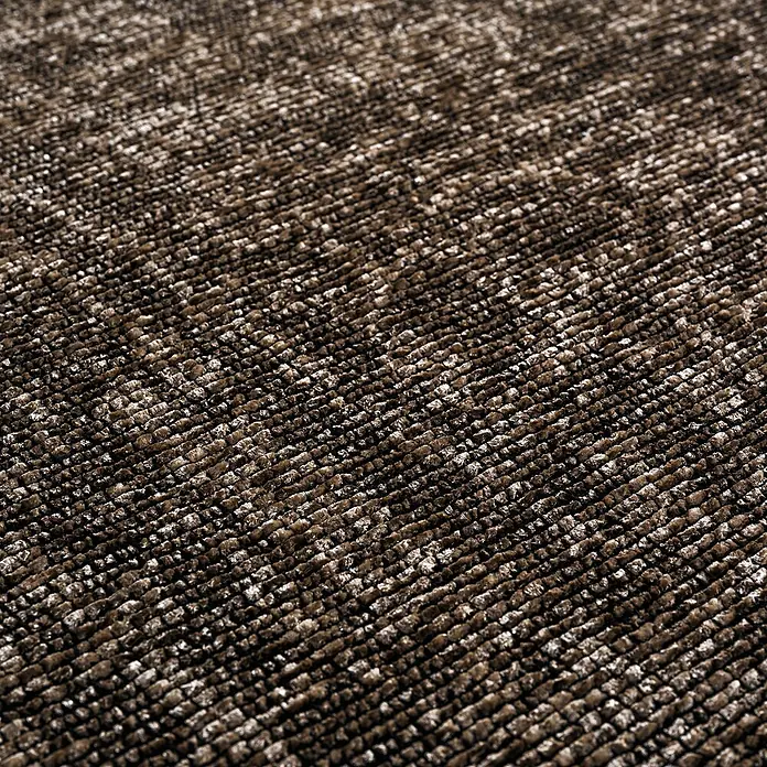 Flachgewebeteppich Space - Braun, 200 x 140 cm, 84 % Baumwolle, 16 % Polyester - Detailaufnahme eines braunen Teppichs mit einer unregelmäßigen Textur, die eine interessante Tiefenwirkung erzeugt.