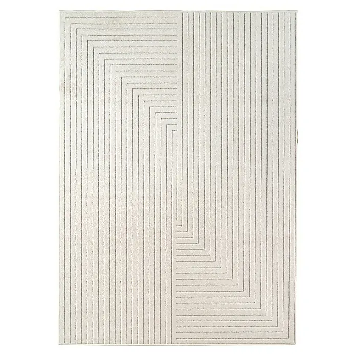 Outdoor-Teppich Nova II - Creme, 230 x 160 cm, 100 % Polypropylen - Moderner Teppich mit geometrischem Design in Weiß und Grau. Ein stilvolles Dekoelement für jeden Raum.