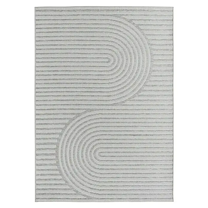 Outdoor-Teppich Desert 1301 - Grau, 230 x 160 cm, 100 % Polypropylen - Abstrakter Teppich mit einem modernen Design aus horizontalen Linien und geschwungenen Formen. Ein stilvolles Element für jeden Raum.