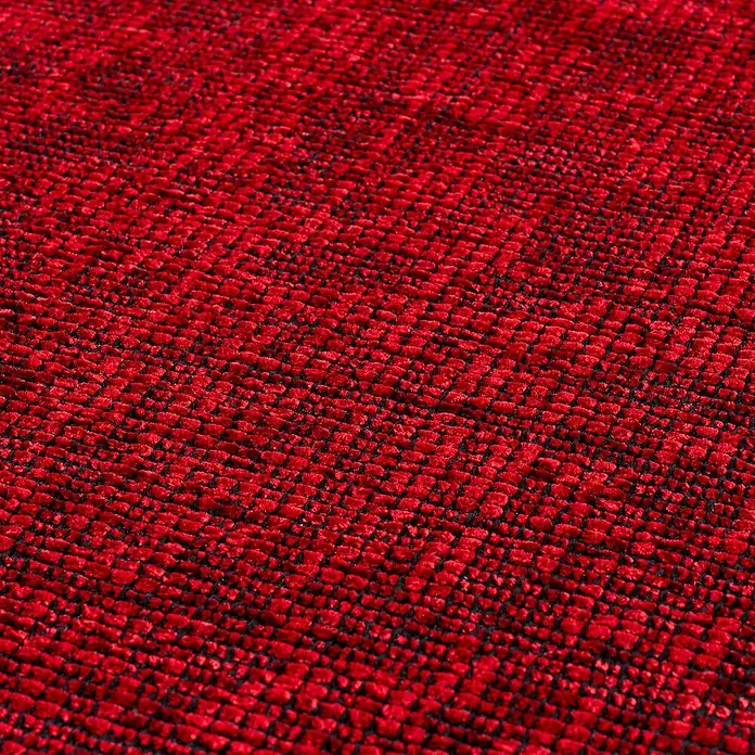 Flachgewebeteppich Space - Rot, 230 x 160 cm, 84 % Baumwolle, 16 % Polyester - Nahaufnahme eines roten Teppichs mit dichter Textur. Die Oberfläche des Teppichs ist strukturiert und wirkt weich.