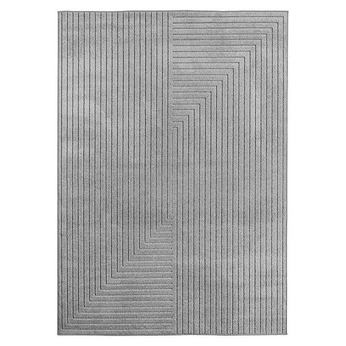 Outdoor-Teppich Nova II - Silber, 340 x 240 cm, 100 % Polypropylen - Stilvoller grauer Teppich mit modernem, geometrischem Linienmuster, der jedem Raum eine elegante Note verleiht. Perfekt für ein zeitgemäßes Ambiente.
