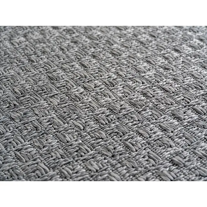 Outdoor-Teppich Ibiza III - Grau, 170 x 120 cm, 100 % Polypropylen - Nahaufnahme eines gewebten grauen Teppichs.