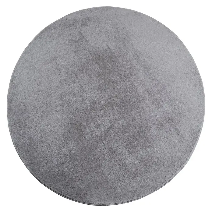 Kurzflorteppich Joy - Silber, Durchmesser: 200 cm, 100 % Polyester - Grauer runder Teppich mit weicher Textur, ideal für Wohnzimmer oder Schlafzimmer. Er bietet Komfort und Wärme unter den Füßen.