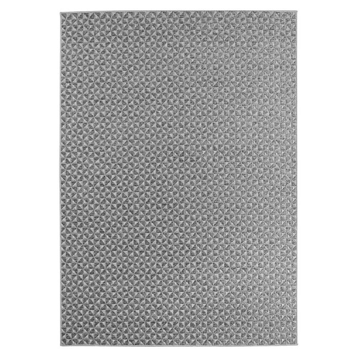 Outdoor-Teppich Ibiza III - Grau, 170 x 120 cm, 100 % Polypropylen - Nahaufnahme einer strukturierten, quadratischen Filtermaterialplatte in Silbertönen, ideal für Dunstabzugshauben oder Belüftungssysteme.