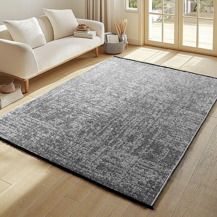 Flachgewebeteppich Space - Grau, 230 x 160 cm, 84 % Baumwolle, 16 % Polyester - Stilvoller grauer Teppich mit abstraktem Muster, der jedem Raum eine moderne Note verleiht. Perfekt für Wohnzimmer oder Schlafzimmer.