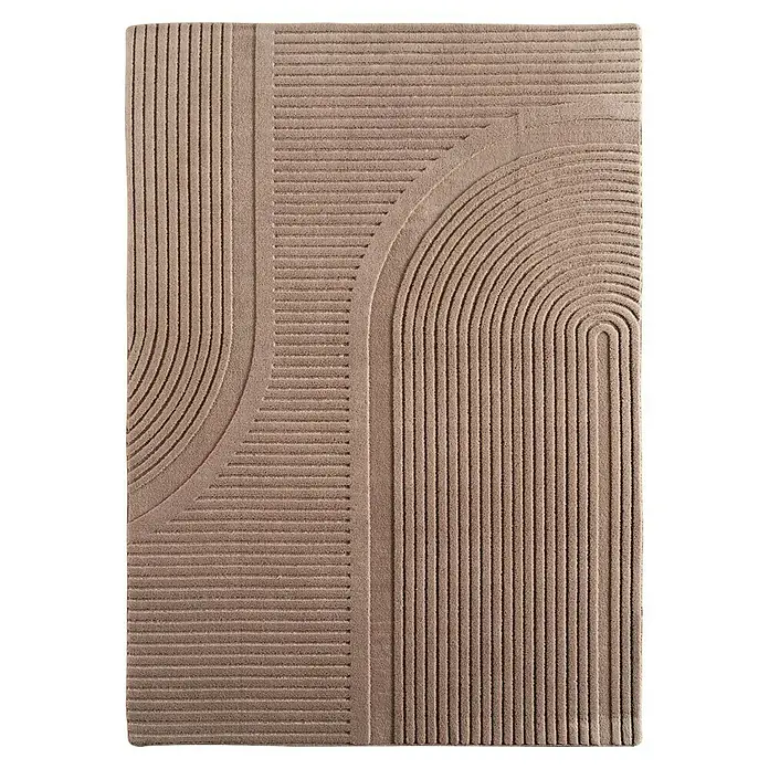 Kurzflorteppich Pompei 1612 - Beige, 290 x 200 cm, 100 % Polyester - Ein rechteckiger, moderner Teppich mit hellbraunen Linien und Halbkreis-Formen, der ein stilvolles Akzent in jedem Raum setzt.