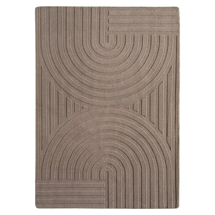 Kurzflorteppich Pompei 1611 - Beige, 150 x 80 cm, 100 % Polyester - Braun gemusterter Teppich mit geometrischen Formen, ideal für moderne Wohnräume. Erzeugt eine warme und einladende Atmosphäre.