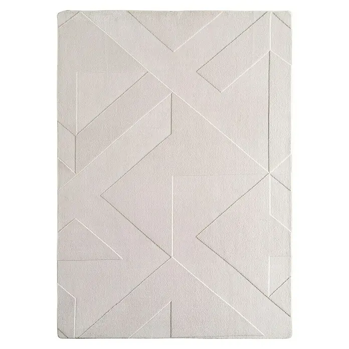 Kurzflorteppich Pompei 1613 - Creme, 230 x 160 cm, 100 % Polyester - Strukturiertes, geometrisches Wandpaneel in Weiß. Ein modernes, dekoratives Element für stilvolle Innenräume mit subtilen Relieflinien.