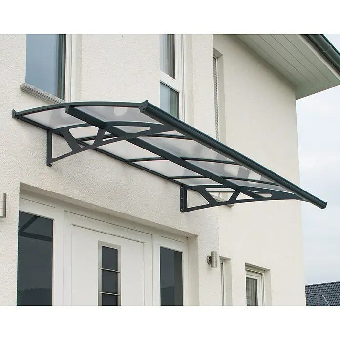 Palram – Canopia Pultvordach Amsterdam - 223,5 x 139 x 33 cm, Anthrazitgrau - Die moderne Haustür-Überdachung bietet Schutz vor Regen und verleiht dem Eingangsbereich ein stilvolles Aussehen. Robust und wetterfest.