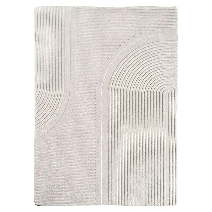 Kurzflorteppich Pompei 1612 - Creme, 340 x 240 cm, 100 % Polyester - Texturierter, weißer Teppich mit minimalistischem Design aus Linien und Bögen für moderne Wohnräume.\n