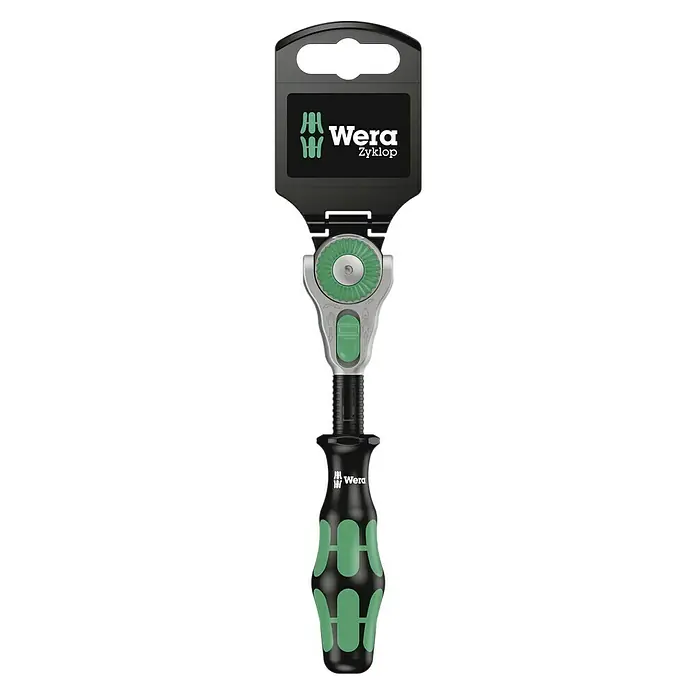 Wera Knarre Zyklop 8000 A - ¼″ - Wera Zyklop Ratsche mit schwarzem Griff und grünen Akzenten. Hochwertiges Werkzeug für präzises Arbeiten und hohe Ansprüche.