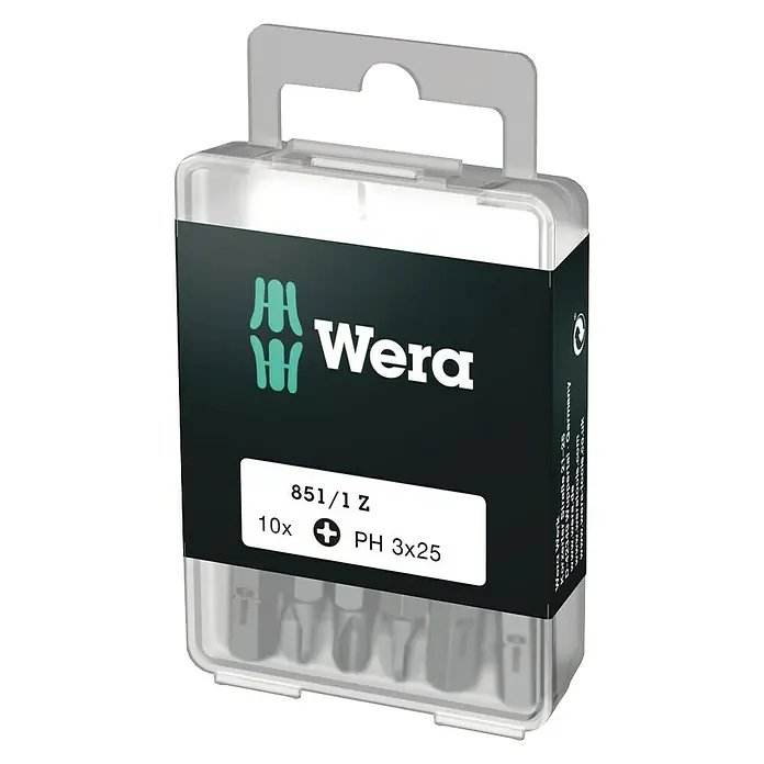 Wera Bit-Box 851/1 - PH 3, 10 -tlg. - Wera 851/1 Z PH 3x25 Bits im transparenten Kunststoffbehälter für organisierte Aufbewahrung und einfachen Transport. Perfekt für Schraubarbeiten.