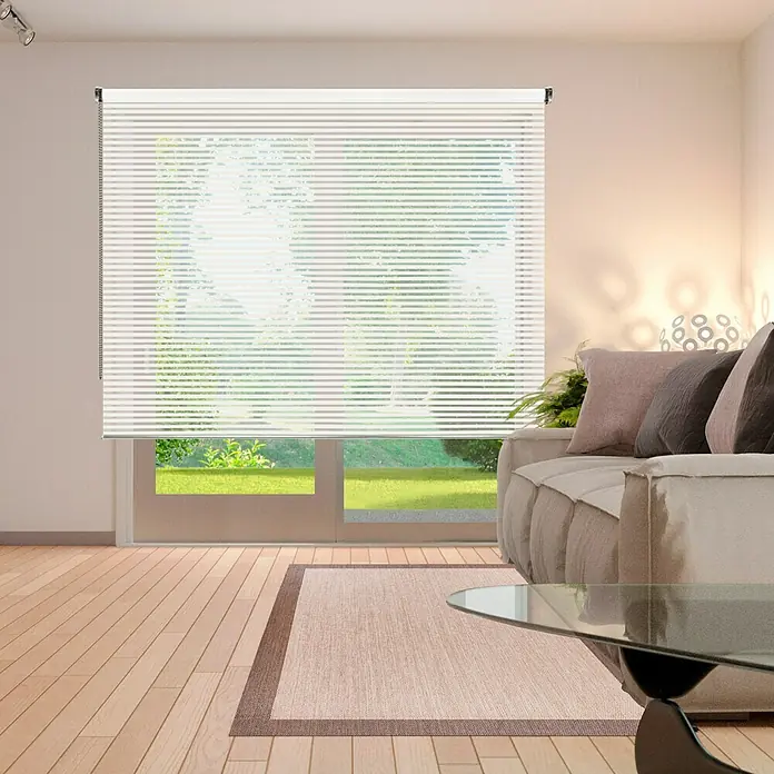 Estor enrollable Roll-up Scene - An x Al: 120 x 180 cm, Blanco, Formas y patrones - Persianas claras en una ventana para la privacidad y el control de la luz en la habitación.