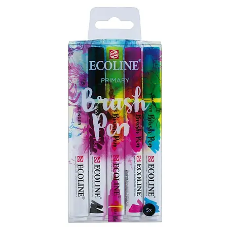 Talens Ecoline Set de marcadores de efecto lacado Brushpen colores primarios