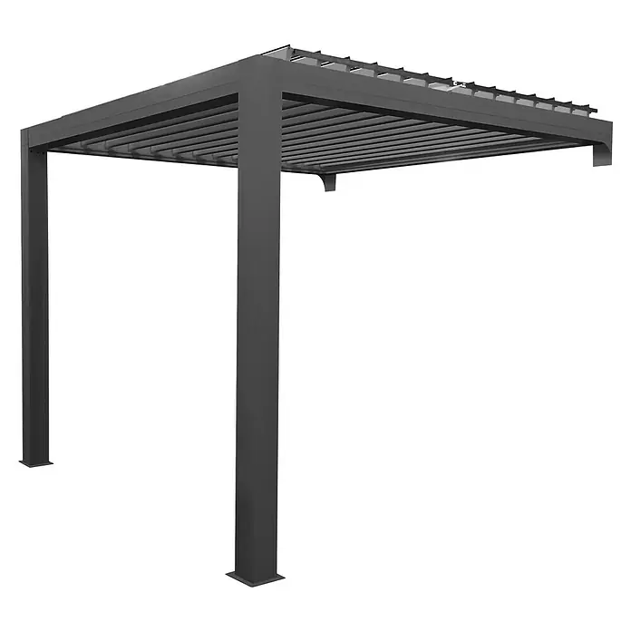 Solid Elements Pergola - 400 x 341 cm, Grau, Grau - Metall-Pergola mit verstellbaren Lamellen für Schatten und Wetterschutz, ideal für Garten und Terrasse. Robuste Konstruktion für dauerhaften Einsatz.