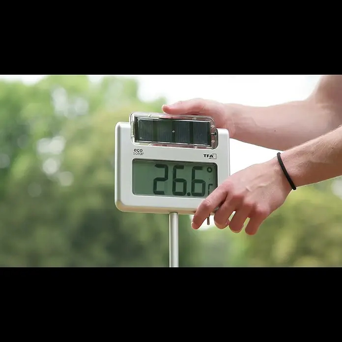 TFA Dostmann Gartenthermometer 'Avenue' Digital Solar - Digital, L x B x H: 1.145 x 40 x 175 mm, Silber - TFA Dostmann Gartenthermometer  Avenue  Digital Solar