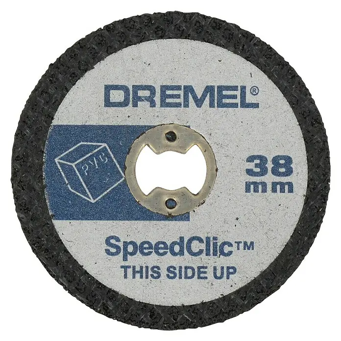 Dremel EZ SpeedClic Trennscheibe SC 476 - 38 mm, 5 Stk. - Detaillierte Aufnahme einer DREMEL SpeedClic Trennscheibe, ideal zum Schneiden von PVC-Materialien mit einem Durchmesser von 38 mm.