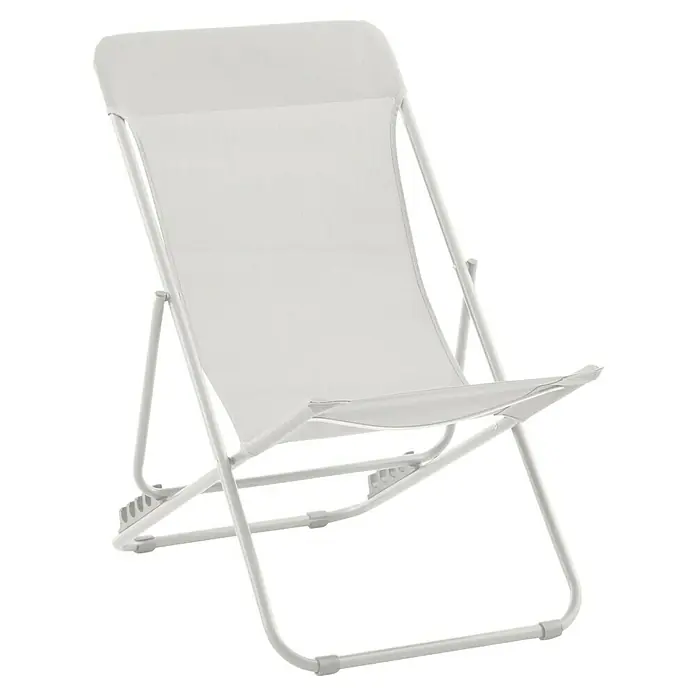 Sunfun Strandstuhl - B x T x H: 60 x 77 x 89 cm, Stahl, Textil, Light-Greige - Ein minimalistischer, weißer Liegestuhl mit einem schlichten Design und einem robusten, aber leichten Rahmen. Ideal für Entspannung im Freien.