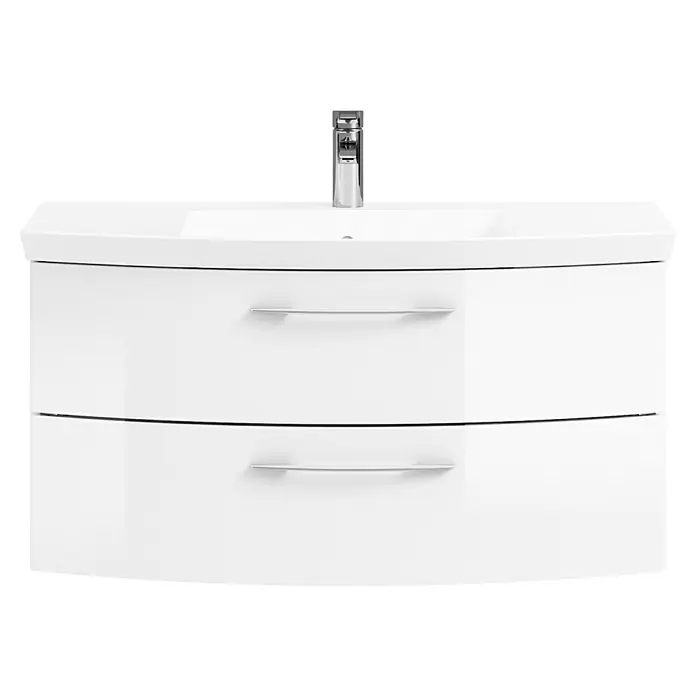 Pelipal Cassca Badmöbel-Set - Gesamtbreite Badmöbel: 101 cm, Weiß Hochglanz, Hochglänzend - Weißer Waschtischunterschrank mit zwei Schubladen und einem modernen Wasserhahn für ein stilvolles Badezimmerambiente.