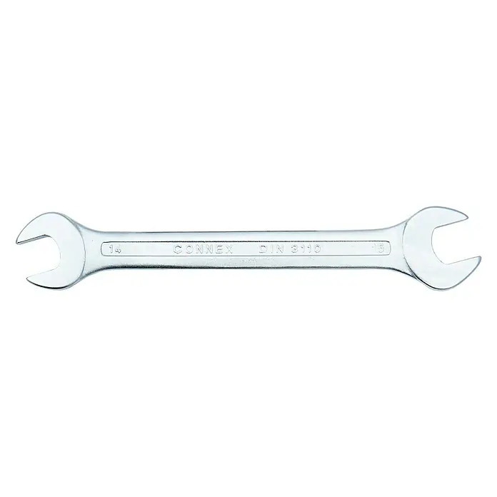 Connex Llave fija de doble boca - Ancho de llave: 14 mm - 15 mm, DIN 3110 - Llave fija de doble boca Connex, tamaños 14 y 15, fabricada en acero cromo vanadio para alta resistencia y durabilidad en reparaciones.