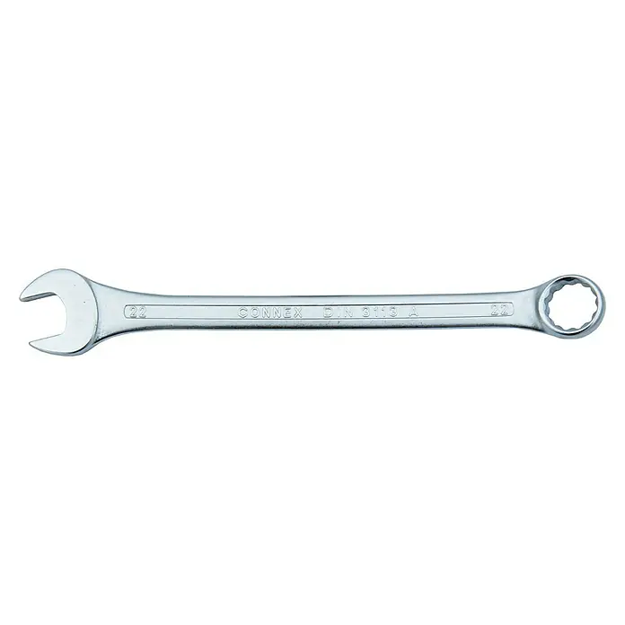 Connex Llave combinada - Ancho de llave: 22 mm - Una llave fija Connex plateada con cabezal de llave combinada de boca y estrella de tamaño 22, ideal para taller y bricolaje.