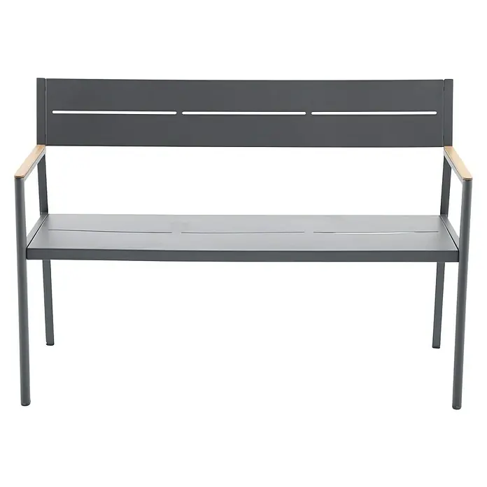 Sunfun Maja Gartenbank - B x T x H: 126 x 55 x 85 cm, Aluminium, Polywood, Night-Grey - Graue Gartenbank mit Holzarmlehnen. Die Bank bietet Platz für mehrere Personen und ist ideal für den Außenbereich.