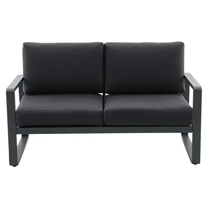 Sunfun Maja Loungesofa 2-Sitzer - B x T x H: 139,5 x 76 x 74,5 cm, Aluminium, Olefin, Night-Grey - Graues Outdoor-Sofa mit zwei Sitzen und bequemen Kissen, ideal für Entspannung im Freien. Das Sofa hat ein modernes und stilvolles Design.