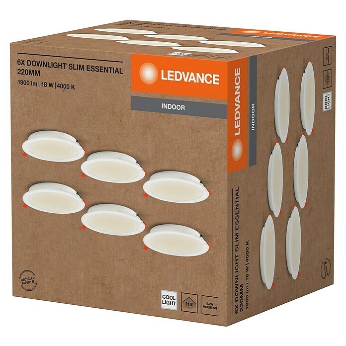 Ledvance Pack downlights LED (18 W, 22 x 3,1 cm, Blanco, Blanco neutro, 6 ud.) | BAUHAUS
