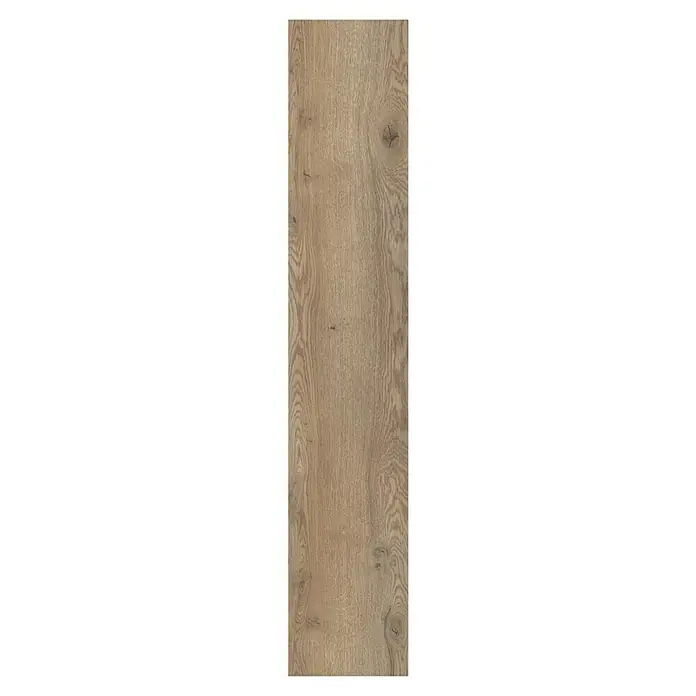 Living by Haro Hydrostar Designboden - Eiche Palermo, Landhausdiele, 1.282 x 235 x 6,5 mm - Ein rechteckiges Holzbrett mit einer hellbraunen, natürlichen Maserung und einigen Astlöchern. Perfekt für rustikale Projekte.