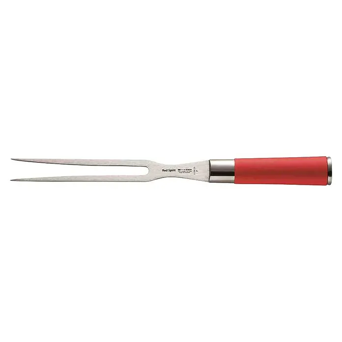 Dick Red Spirit Grillgabel - Stahl, Länge: 32,5 cm - Abgebildet ist eine Fleischgabel von Red Spirit mit rotem Griff. Das ideale Werkzeug zum Servieren von gebratenem Fleisch!