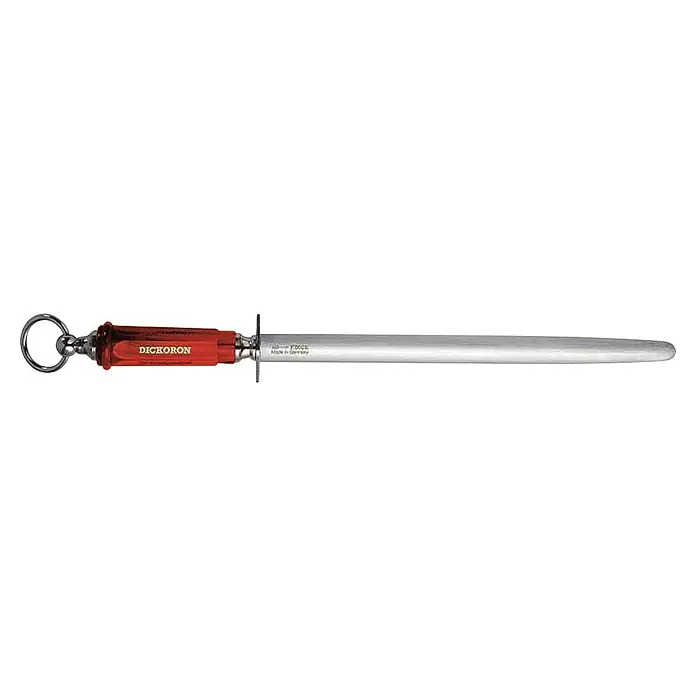 Dick Messerschärfer - Stahl, Länge: 48,3 cm - DICKORON Wetzstahl mit einem roten Griff und einer Stahlklinge zum Schärfen von Messern für den professionellen Einsatz.