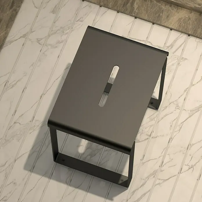 Aurlane Badhocker Relax Hammam - Schwarz - Modernes, graues Fußstütze mit einem Schlitz in der Mitte, ideal für Komfort im Büro oder zu Hause. Praktisch und stilvoll.