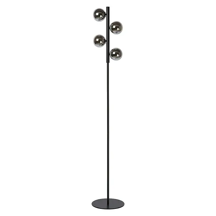 Lucide Tycho Stehleuchte - Höhe: 154 cm, Schwarz - Stehleuchte mit schwarzem Metallfuß und fünf kugelförmigen Lampenschirmen, die ein elegantes und modernes Design bietet.