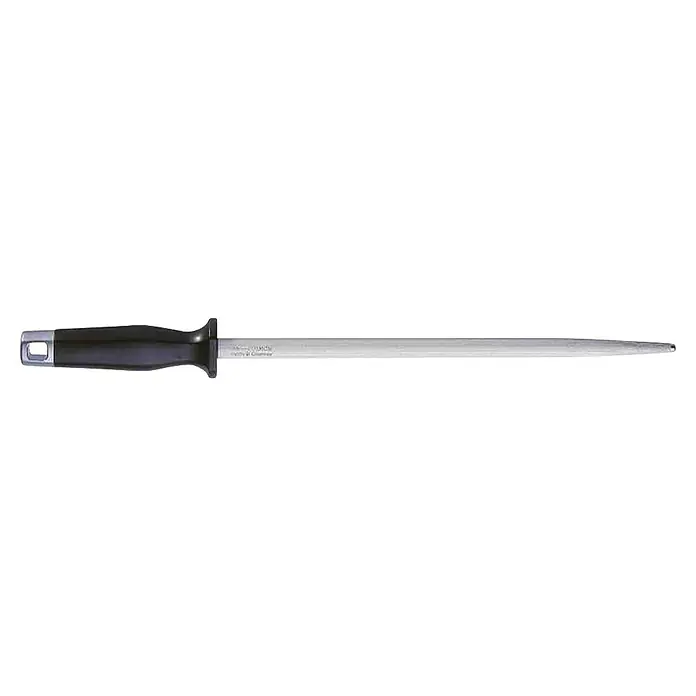 Dick Messerschärfer - Stahl, Länge: 43 cm - Abbildung eines Wetzstahls mit schwarzem Griff. Perfekt zum Schärfen von Messern und anderen Schneidwerkzeugen in der Küche.