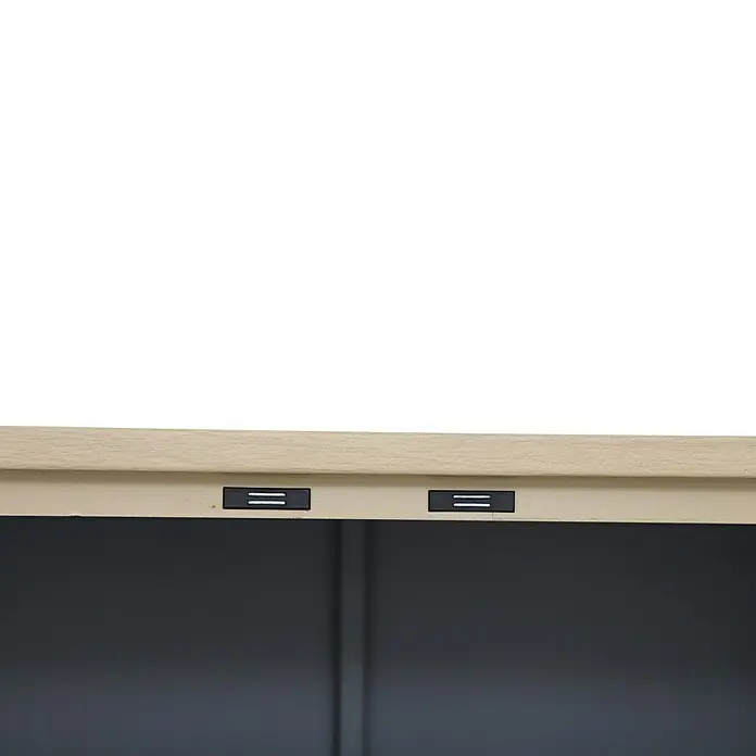 Sunfun Solo Garten-Aufbewahrungschrank - L x B x H: 90 x 46 x 86 cm, Stahl, Polywood, Night-Grey - Helle Holzmaserungsoberfläche mit zwei schwarzen Magnetschnäppern an der Unterseite.