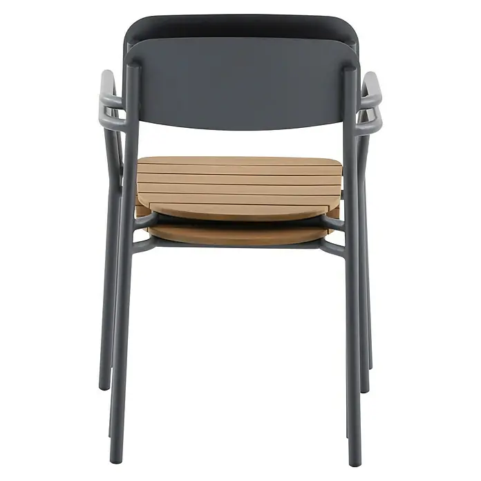 Sunfun Gastro Stapelstuhl - Stahl, Polywood, Stapelbar, Night-Grey, B x T x H: 57,5 x 53,5 x 83,5 cm - Grauer Stapelstuhl mit Holzlatten-Sitzfläche. Der Stuhl ist aus robustem Material gefertigt und platzsparend stapelbar für einfache Lagerung.