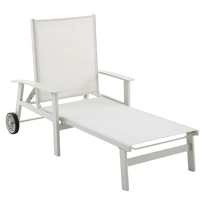 Sunfun Maja Gartenliege - B x T x H: 170,5 x 63,5 x 102 cm, Aluminium, Light-Greige, Rollbar - Elegante weiße Sonnenliege mit verstellbarer Rückenlehne und Rädern für den einfachen Transport im Garten oder auf der Terrasse.