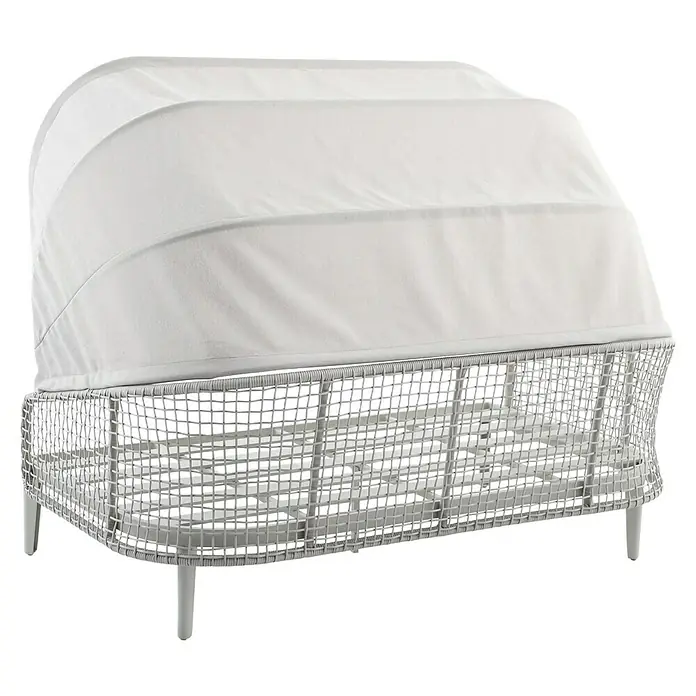 Sunfun Solo Rope Loungesofa - B x T x H: 187 x 114 x 81,5 cm, Aluminium, Olefin, Light-Greige - Das weiße Outdoor-Daybed mit Baldachin bietet stilvollen Komfort für entspannte Stunden im Freien. Einladend und modern gestaltet.