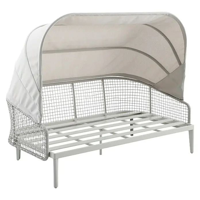 Sunfun Solo Rope Loungesofa - B x T x H: 187 x 114 x 81,5 cm, Aluminium, Olefin, Light-Greige - Helle Rattan-Sonnenliege mit Überdachung für entspannte Stunden im Freien, ideal für Garten oder Terrasse.