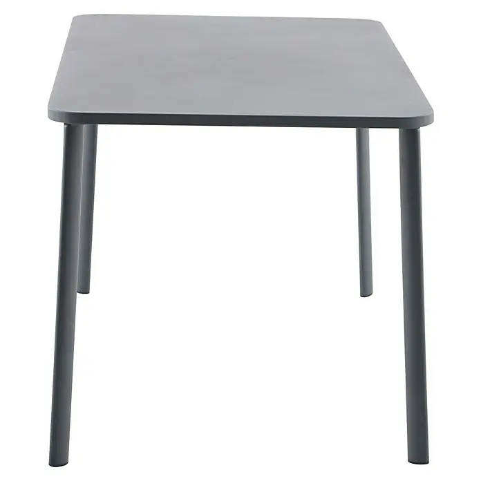 Sunfun Gastro Gartentisch - L x B x H: 142,5 x 82,5 x 75 cm, Stahl, Night-Grey, Stapelbar - Grauer Tisch mit abgerundeten Ecken und grauem Metallfuß. Das perfekte Möbelstück für moderne Büros oder Arbeitszimmer.