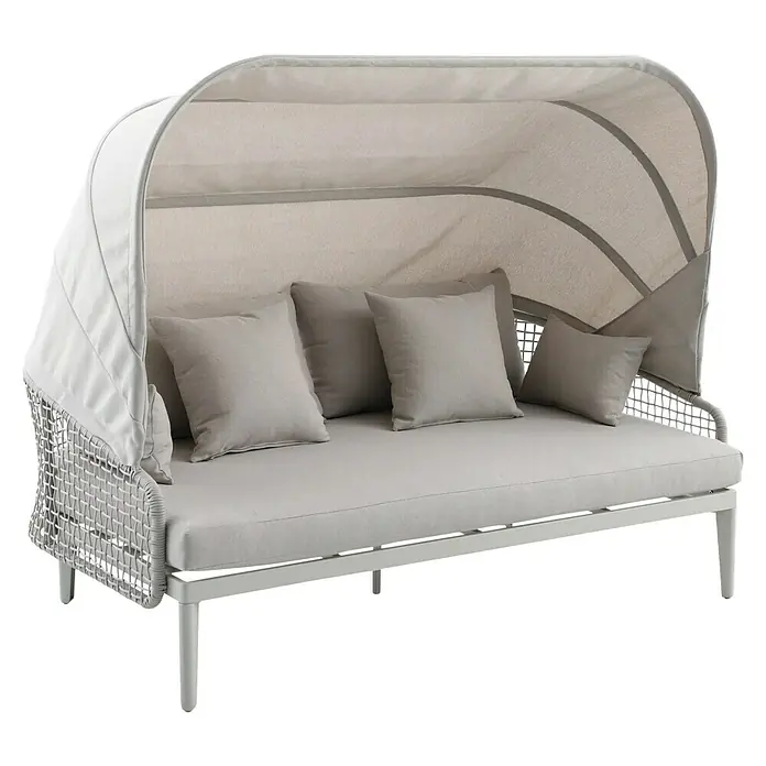 Sunfun Solo Rope Loungesofa - B x T x H: 187 x 114 x 81,5 cm, Aluminium, Olefin, Light-Greige - Elegante Outdoor-Lounge mit Baldachin und bequemen Kissen, ideal für entspannte Stunden im Freien. Stilvolles Design für Garten und Terrasse.