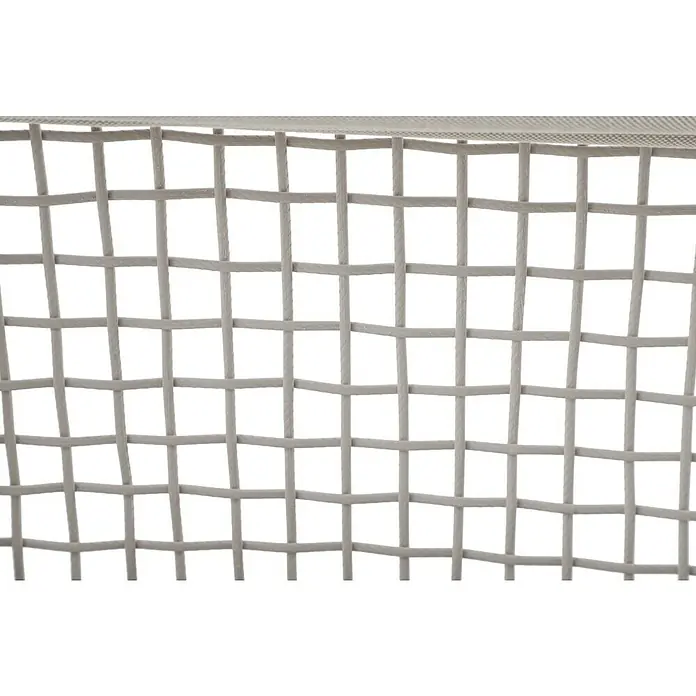 Sunfun Solo Rope Loungesofa - B x T x H: 187 x 114 x 81,5 cm, Aluminium, Olefin, Light-Greige - Nahaufnahme eines grauen Wäschekorbs aus Kunststoffgeflecht, der ein regelmäßiges Quadratmuster bildet. Ideal für Wäsche oder Aufbewahrung.