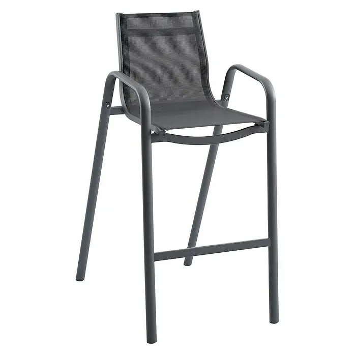 Sunfun Bartisch-Set Maja/Gastro - 4 -tlg., Stahl, Aluminium, Textilen, Night-Grey - Dieser moderne Barhocker in Grau verfügt über eine bequeme Sitzfläche und Rückenlehne aus Netzmaterial, ideal für jede Bar oder Küchentheke.