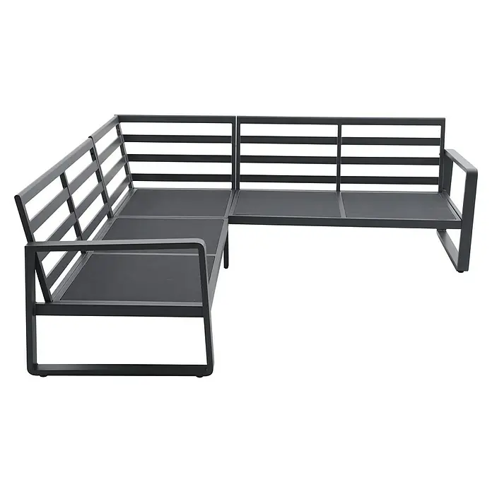 Sunfun Maja Loungesofa-Eckelement - Aluminium, Olefin, Night-Grey - Graues Ecksofa aus Metall mit Lattenmuster und Netzsitzen für den Außenbereich, modernes Design für Terrasse oder Garten.