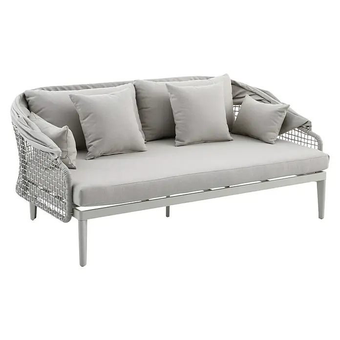Sunfun Solo Rope Loungesofa - B x T x H: 187 x 114 x 81,5 cm, Aluminium, Olefin, Light-Greige - Elegante graue Outdoor-Couch mit weichen Kissen und einem stilvollen, gewebten Rahmen. Ideal für entspannte Stunden im Freien.