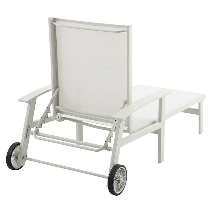 Sunfun Maja Gartenliege - B x T x H: 170,5 x 63,5 x 102 cm, Aluminium, Light-Greige, Rollbar - Weißer Liegestuhl mit Rädern für den Außenbereich, ideal zum Entspannen und Sonnenbaden. Das schlichte Design passt perfekt in jeden Garten.