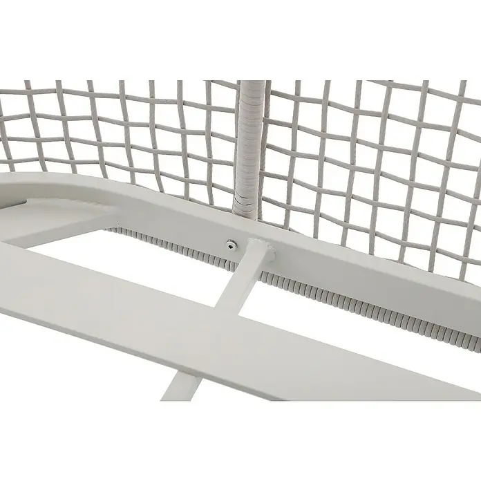 Sunfun Solo Rope Loungesofa - B x T x H: 187 x 114 x 81,5 cm, Aluminium, Olefin, Light-Greige - Nahaufnahme eines weißen Korbsessels mit Metallrahmen und Geflecht, der Stabilität und Komfort vereint.