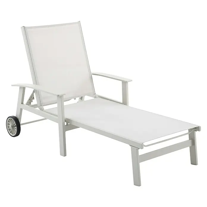 Sunfun Maja Gartenliege - B x T x H: 170,5 x 63,5 x 102 cm, Aluminium, Light-Greige, Rollbar - Weißer Liegestuhl mit Rollen für den Außenbereich. Perfekt für Garten und Poolbereich, lädt der Liegestuhl zum Entspannen ein.