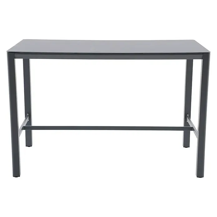 Sunfun Bartisch-Set Maja/Gastro - 4 -tlg., Stahl, Aluminium, Textilen, Night-Grey - Ein grauer Stehtisch mit einer glatten Oberfläche und einem stabilen, metallenen Untergestell. Ideal für moderne Innen- und Außenbereiche.