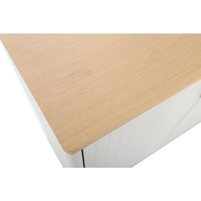 Sunfun Solo Garten-Aufbewahrungschrank - L x B x H: 90 x 46 x 86 cm, Stahl, Polywood, Light-Greige - Detailaufnahme einer Kommode mit einer hellen Holzplatte und weißen Schubladenfronten, die eine schlichte Eleganz ausstrahlt.
